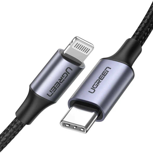 UGREEN 60759 US304 Alüminyum Kılıflı 3A USB-C to Lightning Hızlı Şarj Kablosu Örgülü 1metre ürün görseli 1