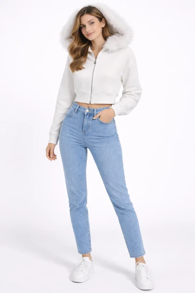 KÜRK DETAYLI CROP SWEATSHIRT - Resim 9