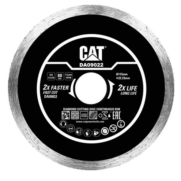 CAT DA09022 115mm Profesyonel Fayans, Seramik, Mermer Elmas Kesme Diski (Sürekli Kenar) ürün görseli 1