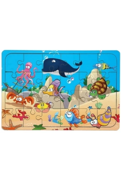 Premium Eğitici Eğlenceli Öğretici Geliştiren Oyun Deneyimi Ahşap Puzzle Denizaltı Balıklar 24 Parça ürün görseli 1