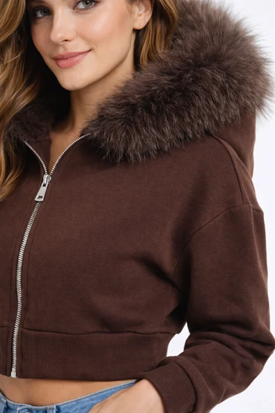 KÜRK DETAYLI CROP SWEATSHIRT - Resim 12