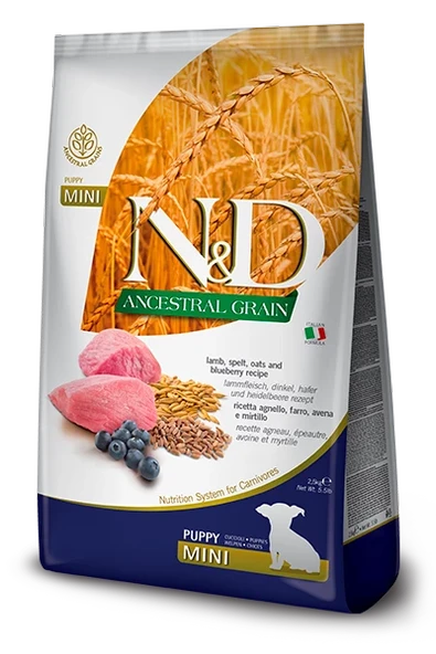 N&D Ancestral Grain Düşük Tahıllı Kuzu Etli ve Yaban Mersinli 2.5 kg Küçük Irk Yavru Köpek Maması ürün görseli 1