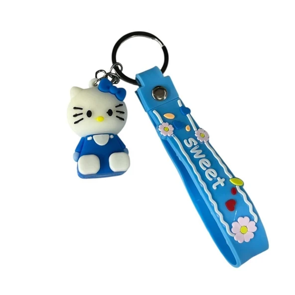 Renkli Silikon Anahtarlıklar-Mavi Hello Kitty ürün görseli 1