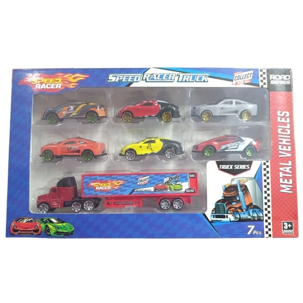 Toysan Tır ve 6lı Metal Araba Seti TOY-46-Kırmızı ürün görseli 1