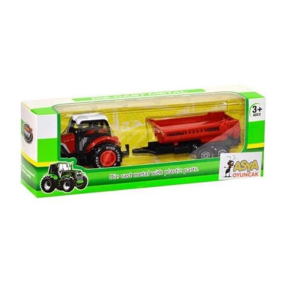 Asya Oyuncak 18 Cm Römorklu Metal Traktör 955-167-Kırmızı ürün görseli 1