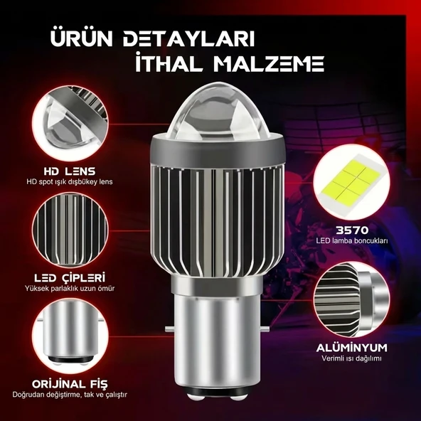 s2 Uyumlu Led Ampul Şimşek Etkili  Sarı-beyaz Csp Led S2 Uzun Kısa  Otomobil Araç Motosiklet Mercekli Far ürün görseli 1