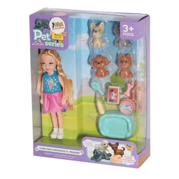 Asya Oyuncak Bebek Linlin ve Köpekleri C5814-7722-3-Sarı Saçlı Bebek ürün görseli 1