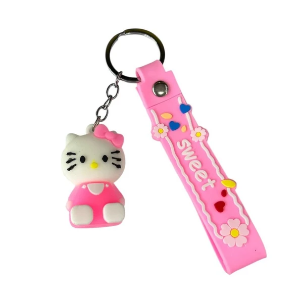 Renkli Silikon Anahtarlıklar-Pembe Hello Kitty ürün görseli 1
