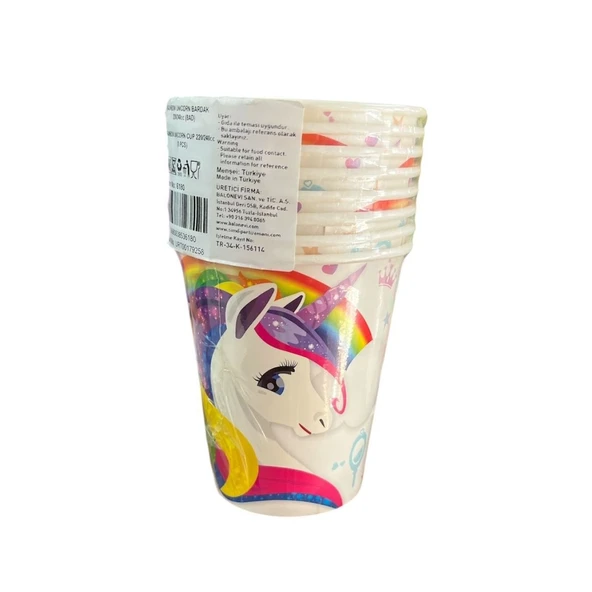 Balonevi Unicorn Rainbow 8li Karton Bardak 6180 ürün görseli 1