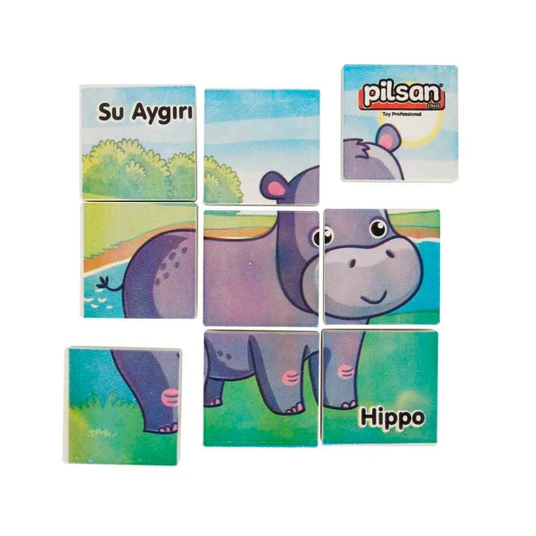 Pilsan Hayvan Serisi 9 Parça Puzzle Set 03-355-Gri Su Aygırı ürün görseli 1