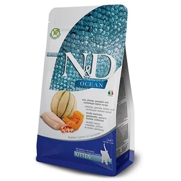N&D Ocean Morina Balkabağı Karides ve Kavun 1.5 kg Yavru Kedi Maması ürün görseli 1
