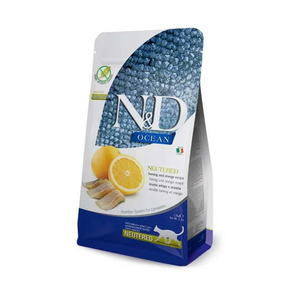 N&D Ocean Ringa Balıklı ve Portakallı 1.5 kg Kısırlaştırılmış Yetişkin Kedi Maması ürün görseli 1