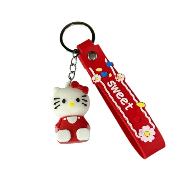 Renkli Silikon Anahtarlıklar-Kırmızı Hello Kitty ürün görseli 1