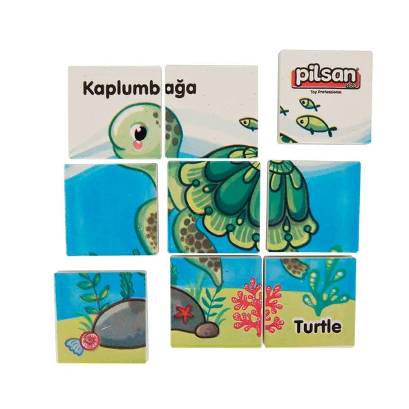 Pilsan Hayvan Serisi 9 Parça Puzzle Set 03-355-Yeşil Kaplumbağa ürün görseli 1