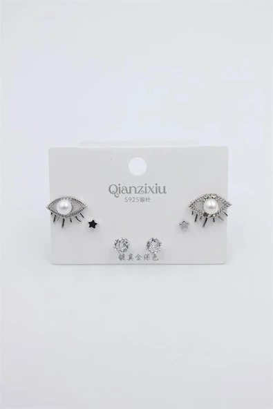 Çoklu Set Küpe - Gümüş - Resim 2