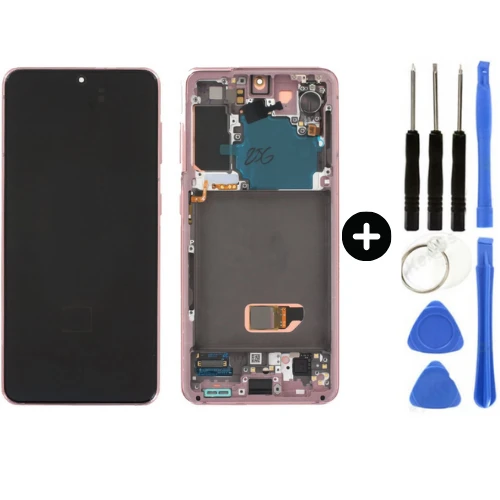 Samsung Galaxy S21 SM-G991 Uyumlu Çıtalı Lcd Ekran Dokunmatik Mor + Tamir Seti ürün görseli 1