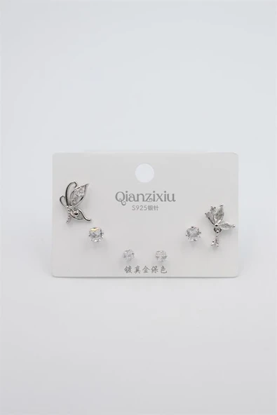 Çoklu Set Küpe - Gümüş - Resim 2