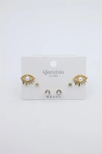 Çoklu Set Küpe - Altın - Resim 2