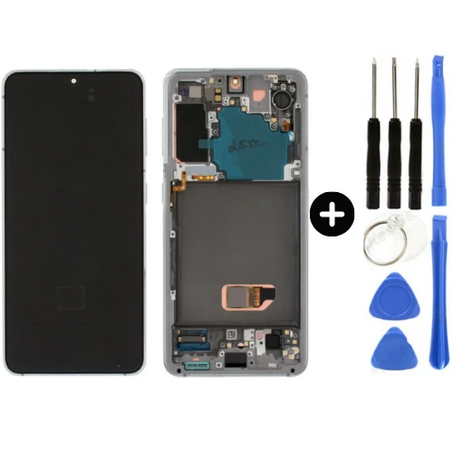 Samsung Galaxy S21 SM-G991 Uyumlu Çıtalı A Kalite Lcd Ekran Dokunmatik Beyaz + Tamir Seti ürün görseli 1