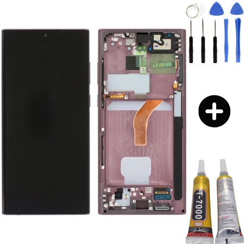 Samsung Galaxy S22 Ultra SM-S908 Uyumlu Çıtalı Lcd Ekran Dokunmatik Kırmızı + Montaj Seti ürün görseli 1