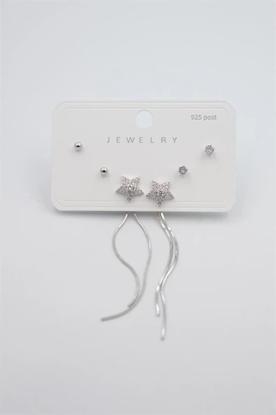 Çoklu Set Küpe - Gümüş - Resim 2