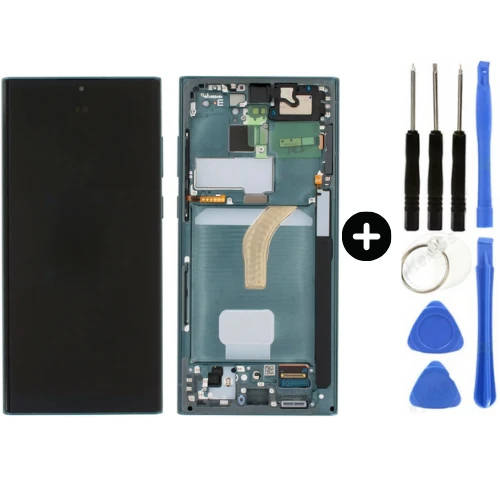 Samsung Galaxy S22 Ultra SM-S908 Uyumlu Çıtalı A Kalite Lcd Ekran Dokunmatik Yeşil + Tamir Seti ürün görseli 1