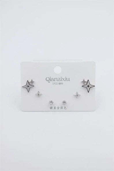 Çoklu Set Küpe - Gümüş - Resim 2