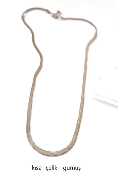 Kısa İtalyan Çelik Kolye-45 CM - Gümüş - Resim 2