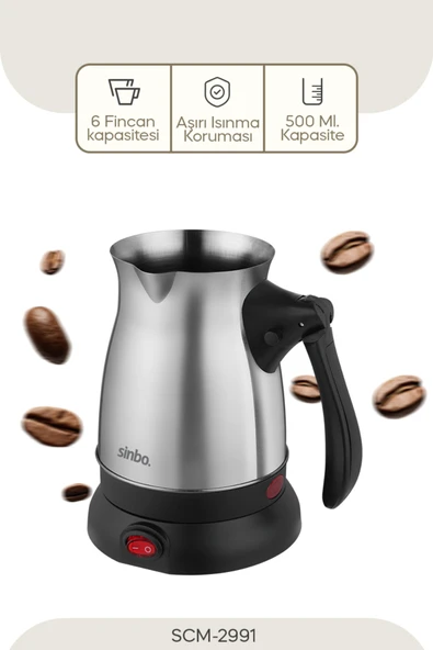 ÇELİK ELEKTRİKLİ CEZVE TÜRK KAHVE MAKİNESİ - 6FİNCAN=500ML 360 DERECE KABLOSUZ KULLANIM KATLANIR KULP 600W SCM-2991 ürün görseli 1