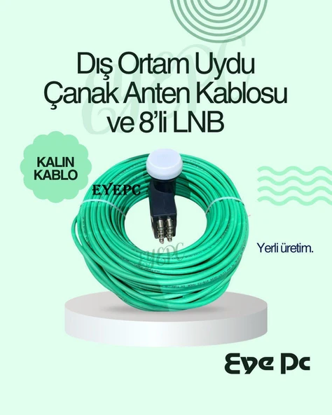 8 Li Lnb Elenbi Lenebe ve 50 Metre Dış Mekan Kalın Rg6 U Uydu Anten Kablosu Set ürün görseli 1