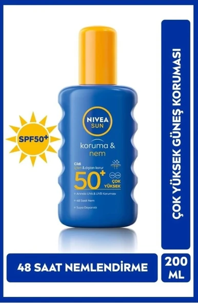 Nivea Sun SPF50 Yüksek Güneş Koruyucu ve Nemlendirici Vücut Spreyi 200 ML ürün görseli 1