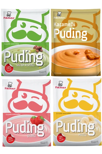 Pakmaya 4'lü Puding Seti (Karamelli, Muzlu, Çilekli, Antep Fıstıklı) ürün görseli 1