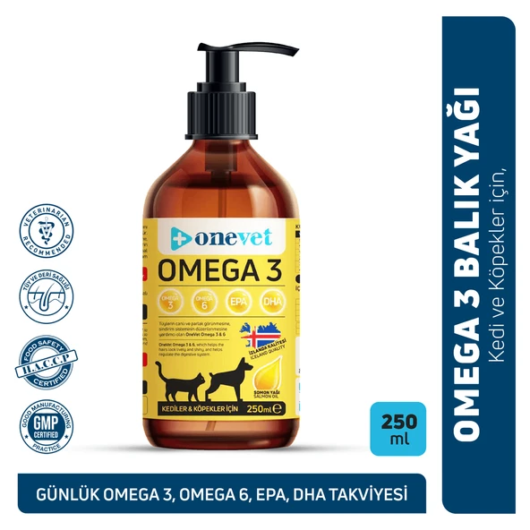 OneVet Omega 3 Kedi ve Köpekler İçin Deri ve Tüy Sağlığı Destekleyici Balık Yağı 250 Ml ürün görseli 1