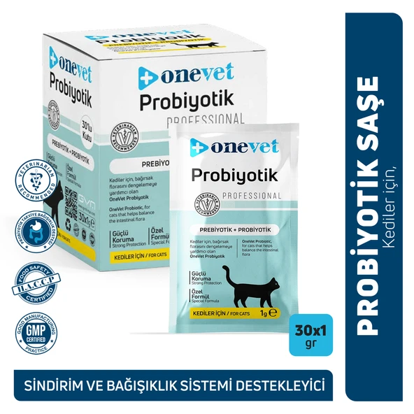 OneVet Probiyotik Kediler için Sindirim ve Bağışıklık Güçlendirici Saşe 1 Gr 30 Adet ürün görseli 1