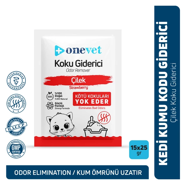 OneVet Kedi Kumu Koku Giderici 15x25 Gr Çilek Kokulu ürün görseli 1