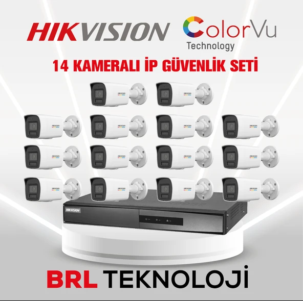 Hikvision 14 Kameralı 2 Mp ColorVu İp Güvenlik Kamera Seti DS-2CD1027G2H-LIUF (Dahili Mikrofonlu) ürün görseli 1