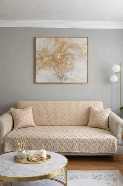 Konik Kırlent Kılıfı Hediyeli 170x210 cm Pamuklu Koltuk Örtüsü Bej ürün görseli 1