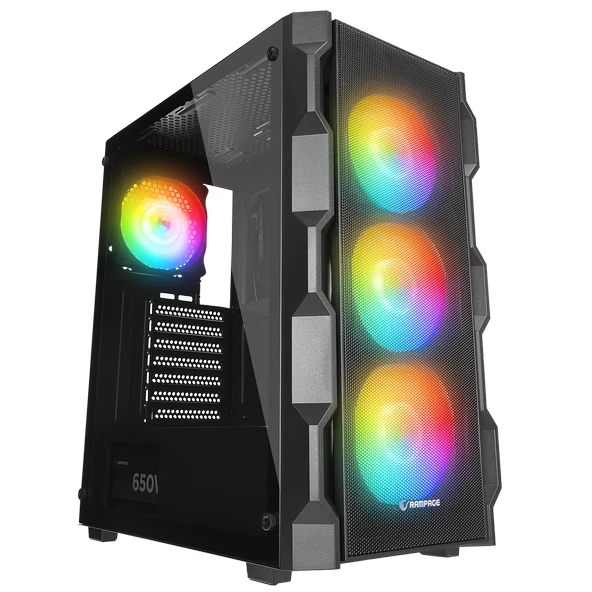 RAMPAGE WOON MESH 650W 80+ BRONZE 4x12CM ARGB FAN TEMPERLI CAMLI MID-T SIYAH OYUNCU KASASI RAMPAGE ürün görseli 1