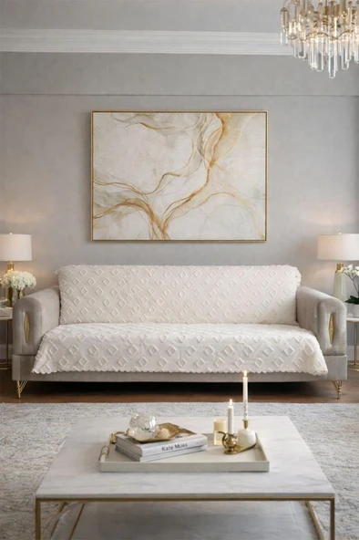 Pondü 170x210 cm Kaymaz Taban Koltuk Örtüsü Krem ürün görseli 1