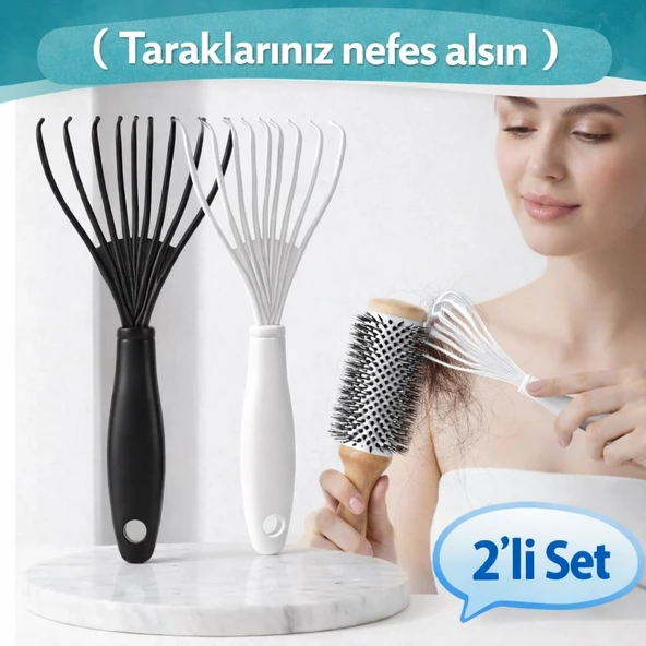SİYAH Renk  2 Adet  Pratik Saç Fırçası ve Tarak Temizleme Aparatı Tarak Temizleyici Mini Tırmık 8,5c ürün görseli 1