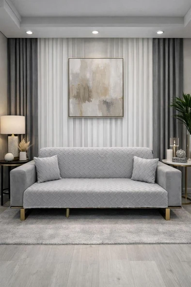 Lumpa Kırlent Kılıfı Hediyeli 170x210 cm Pamuklu Koltuk Örtüsü Gri ürün görseli 1