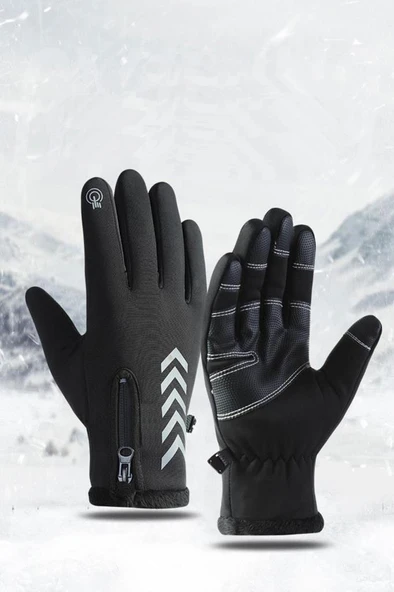 Single Sword Su Geçirmez Softshell Unisex Bisiklet, Motosiklet Eldiven Dokunmatik Kışlık Rüzgar Geçirmez Kaymaz ürün görseli 1