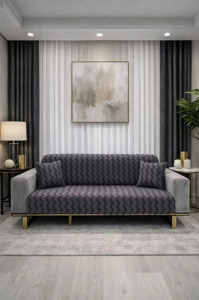 Lumpa Kırlent Kılıfı Hediyeli 170x210 cm Pamuklu Koltuk Örtüsü Antrasit ürün görseli 1