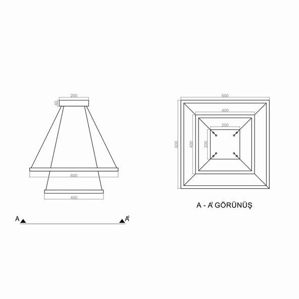 Sumatra Sarkıt Led Avize 60x60 Cm 72 Watt - Resim 4