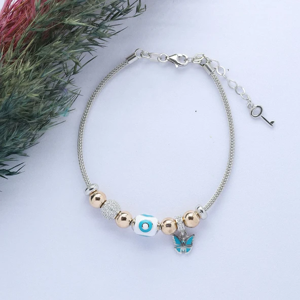 Kelebek (Butterfly) Figürlü 925 Ayar Gümüş Charm Bileklik ürün görseli 1