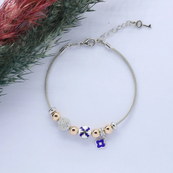 Yonca (Clever) Figürlü 925 Ayar Gümüş Charm Bileklik ürün görseli 1