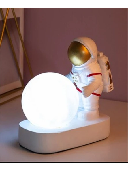 Astronot Ay LED Gece Lambası Yatak Odası Başucu Masaüstü Yaratıcı Lamba Süs Obje ürün görseli 1