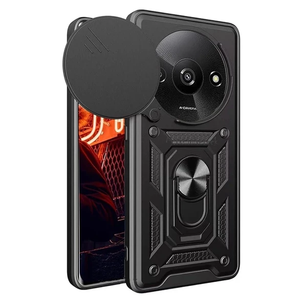 Xiaomi Redmi A3 4g Kılıf Pars Lens Yüzüklü Silikon - Siyah ürün görseli 1
