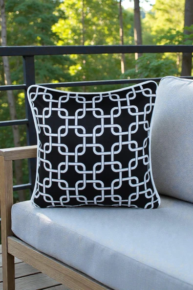 Kırlent Kılıfı Motif Desenli 45x45 Raşel Örme Kadife Çift Taraflı Dijital Baskı Beyaz Biyeli ürün görseli 1