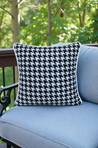 Kırlent Kılıfı Motif Desenli 45x45 Raşel Örme Kadife Çift Taraflı Dijital Baskı Beyaz Biyeli ürün görseli 1